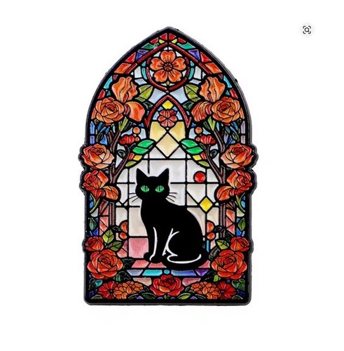 Black cat stained glass window - cat,