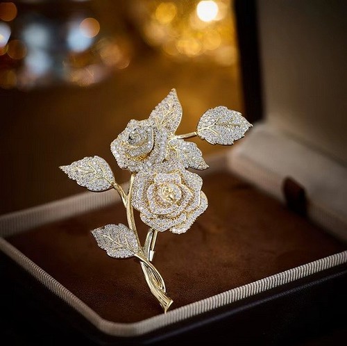 Crystal rose flower brooch - crystal,